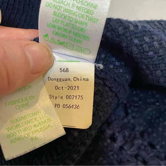 Lilly Pulitzer Tatum Cardigan Sweater XL Navy Fringe Trim Hem Open Front Long - Picture 6 of 11